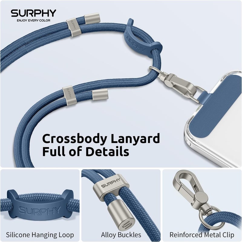 SURPHY Phone Lanyard, Adjustable Phone Strap Crossbody with 2 Pack Cell Phone Tether Tab, Premium Metal Buckles, Skin-Friendly, Universal Cell Phone Lanyard Crossbody for Women and Men, Denim Blue - Image 5